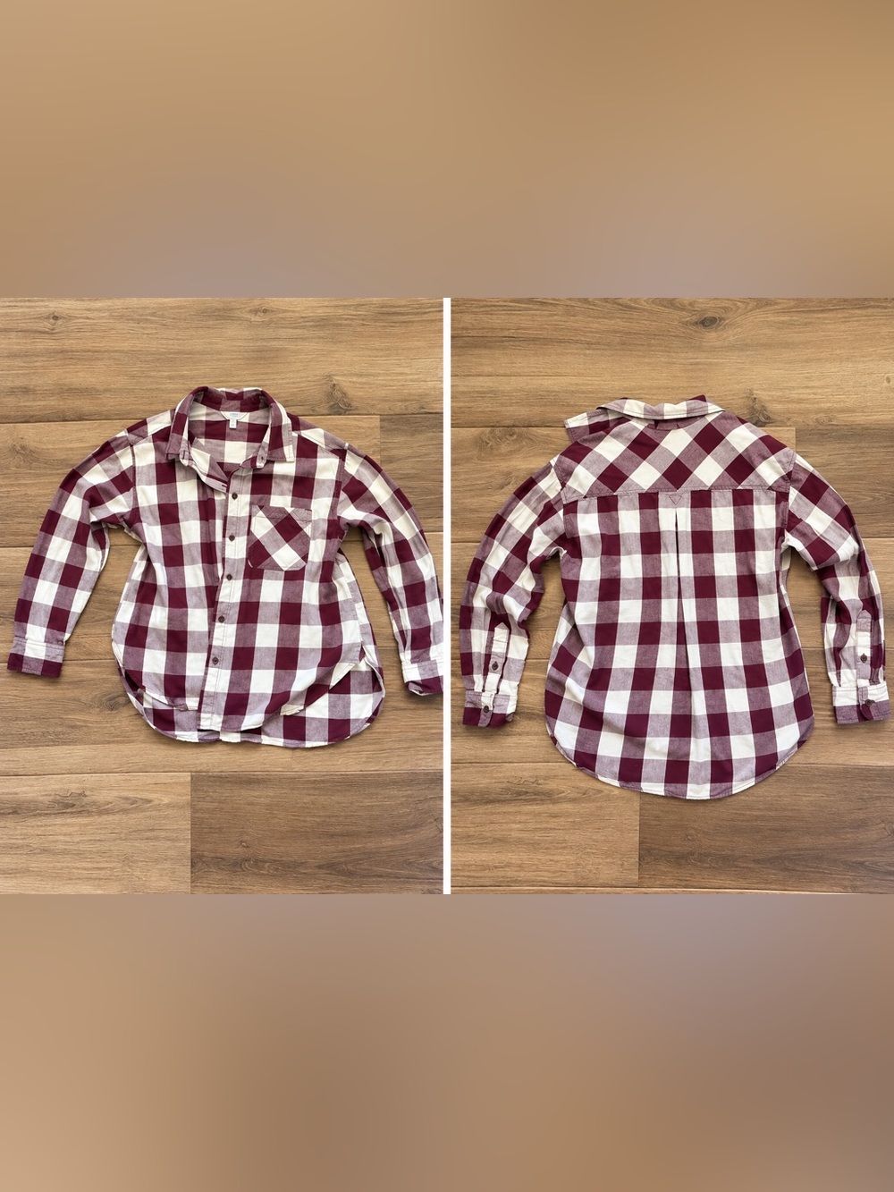 Time and Tru Plaid Button Down in Purple & White Size Medium